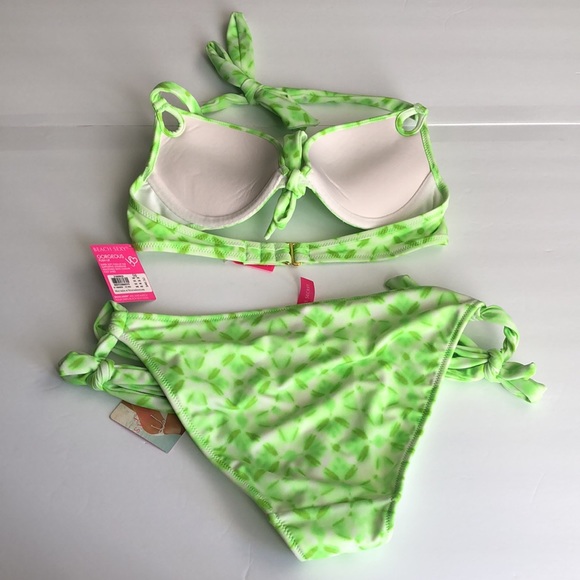 Victoria’s Secret Two Piece Green and White Padded Bathing Suit Size XS - Picture 2 of 8
